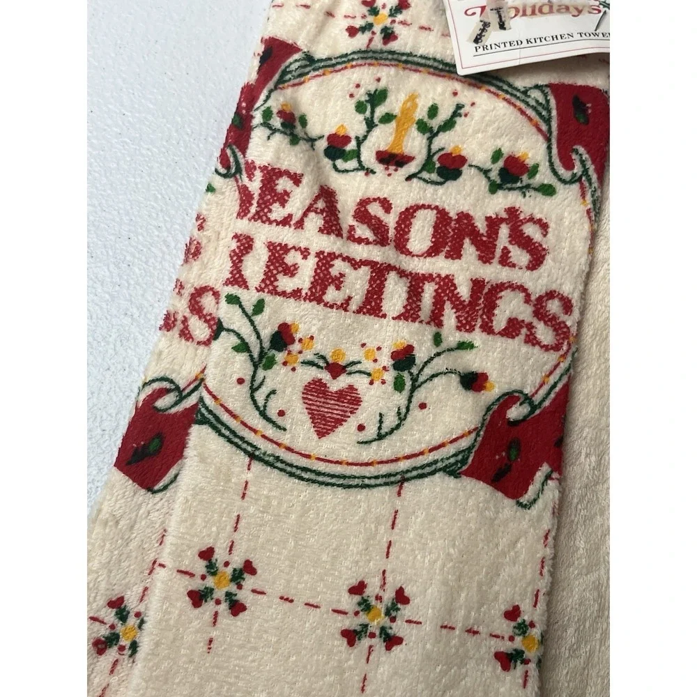 Vtg Christmas Holiday Kitchen Hand‎ Towel Seasons Greeting NOS MCM